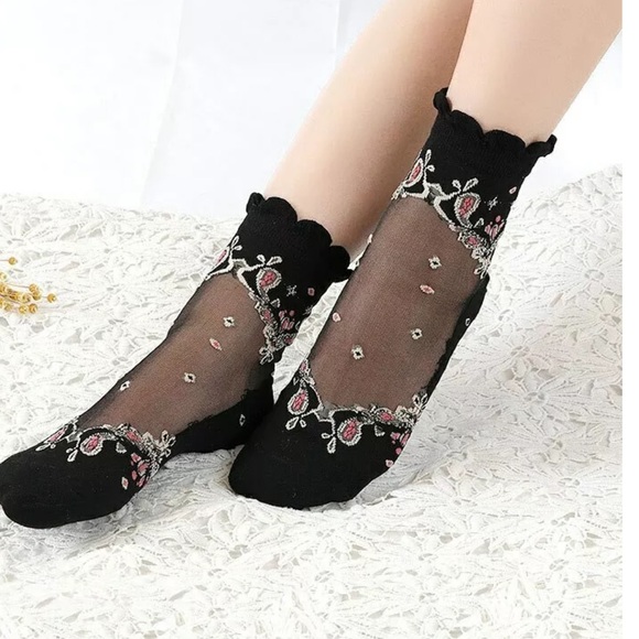 New Women’s Crystal Silk Rose 🧦 Socks - Picture 7 of 7